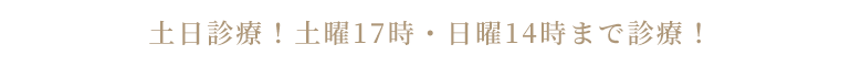 土日診療！土曜17時・日曜14時まで診療！